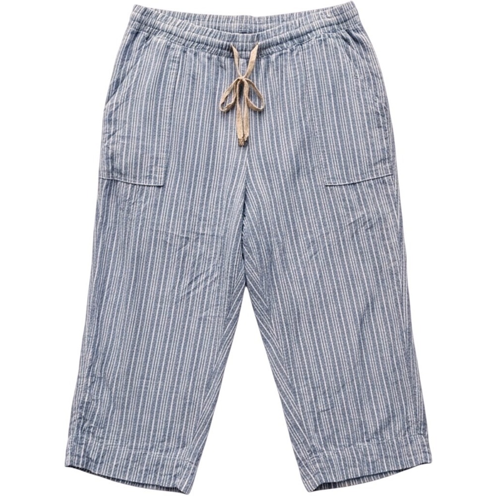 Land 'n Sea Blue White Striped Linen Blend Crop Pants 2X Drawstring Wide Leg